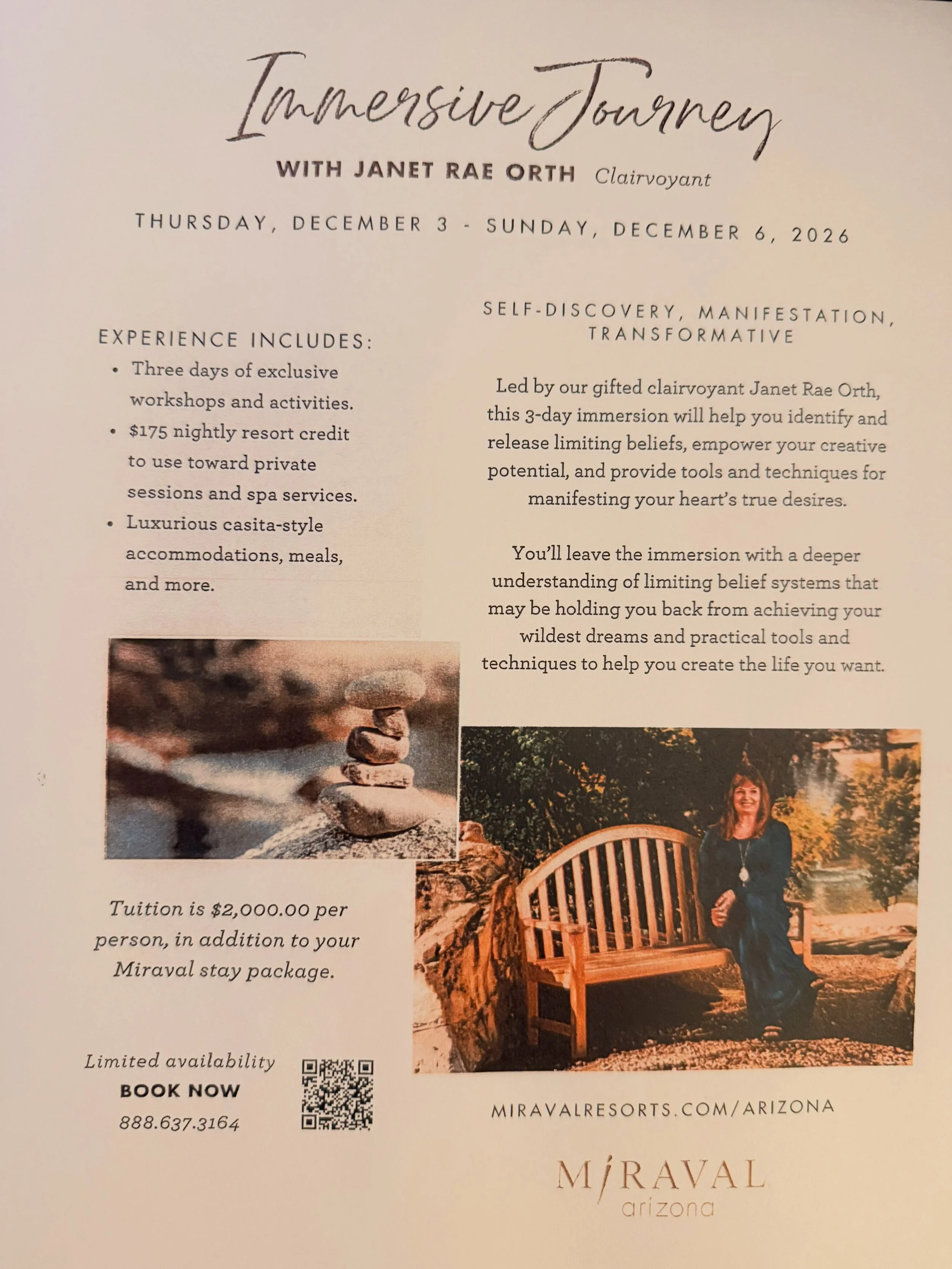 What if you gave yourself three days to imagine what&rsquo;s possible? ✨

December 3&ndash;6, join me at Miraval Arizona for an intimate, three-day immersive journey into self-discovery, intuition, and manifestation.

We&rsquo;ll explore the limiting