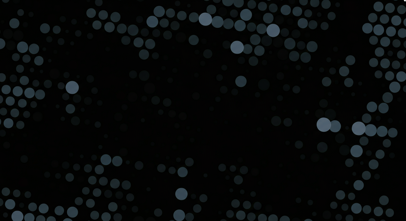 Dark background with scattered small blue circles of varying sizes.