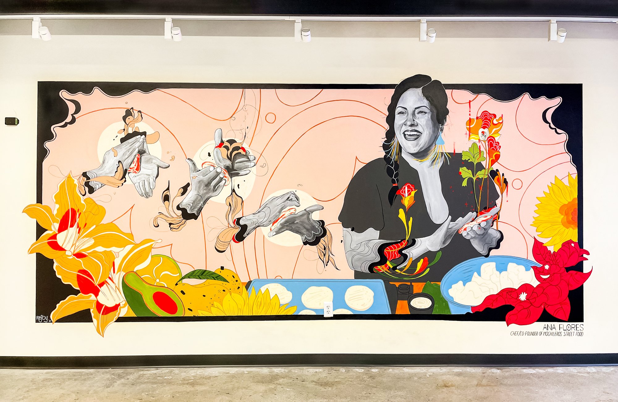  Chef Ana Flores of Mochileros Street Food  - Artist-in-Residence Project (1 of 2 Murals) for Anchorage Museum SEED Lab, Anchorage, Alaska. 2021.