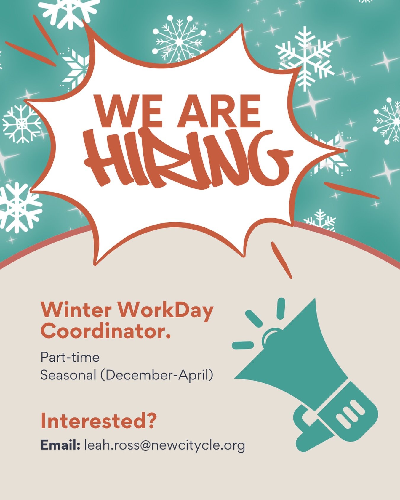 WE ARE HIRING A WINTER WORKDAY COORDINATOR! 

Check the link in our bio or direct message us to find out more and email Leah Ross if you&rsquo;re interested. 

SHARE with someone you think would like this job 😏❄️🤝

&mdash;&mdash;
#clevelandnonprofi