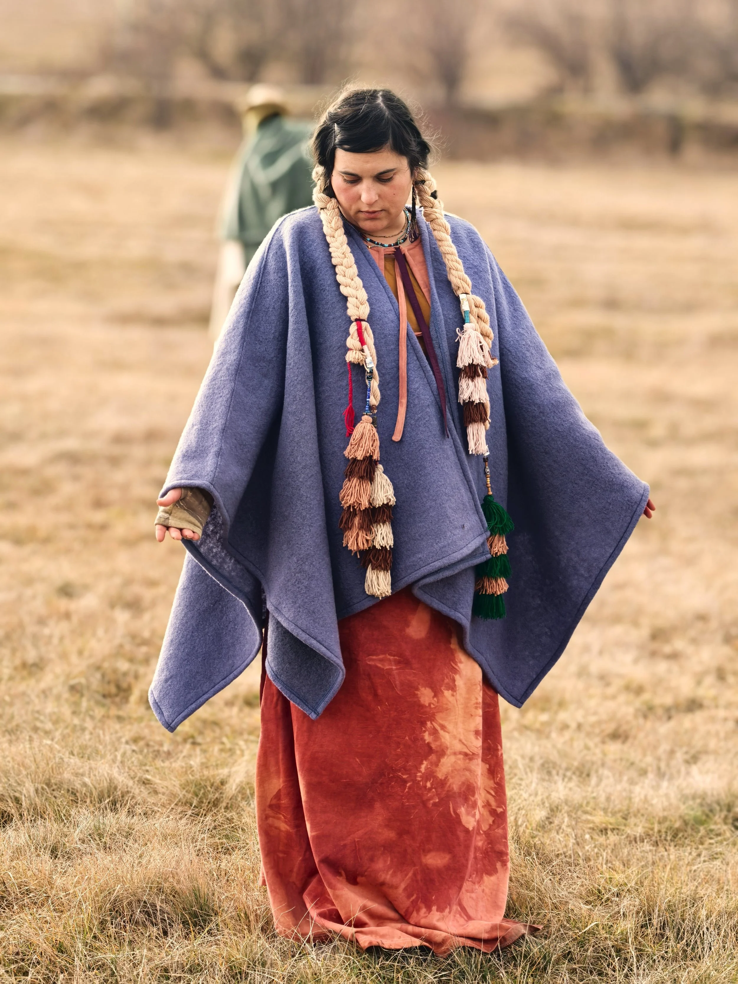 ZEMNA WOOL AND COTTON PONCHO/VIOLET-BLUE WITH ECO PRINT ON THE BACK/ПОНЧО ВЪЛНА И ПАМУК В СИНЬО-ЛИЛАВО С ЕСТЕСТВЕНО ОБАГРЕН ПРИНТ НА ГЪРБА/SOLD OUT ПРОДАДЕНО