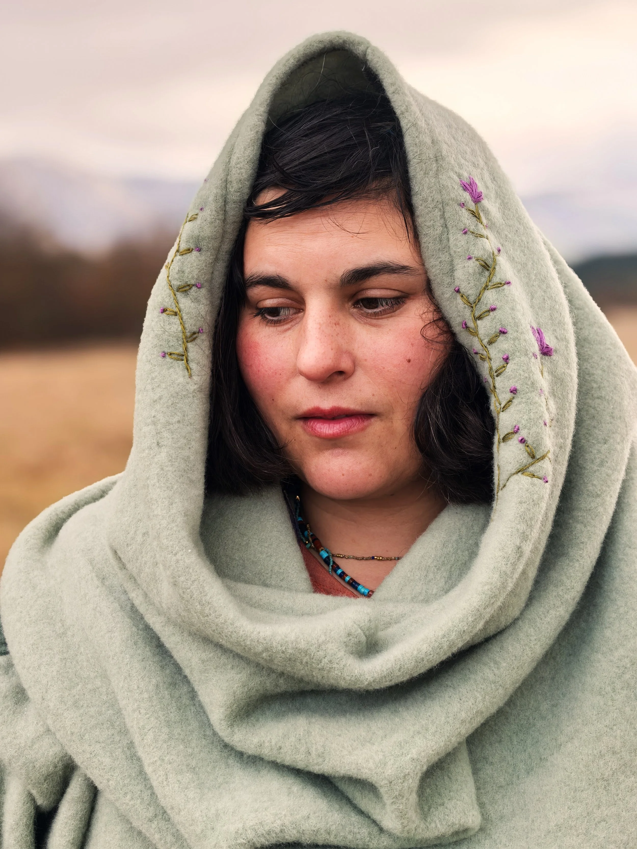 Wool hood with hand embroidery "Zemna"/ "Земна" качулка от вълна с ръчна бродерия SOLD OUT/ ПРОДАДЕНА