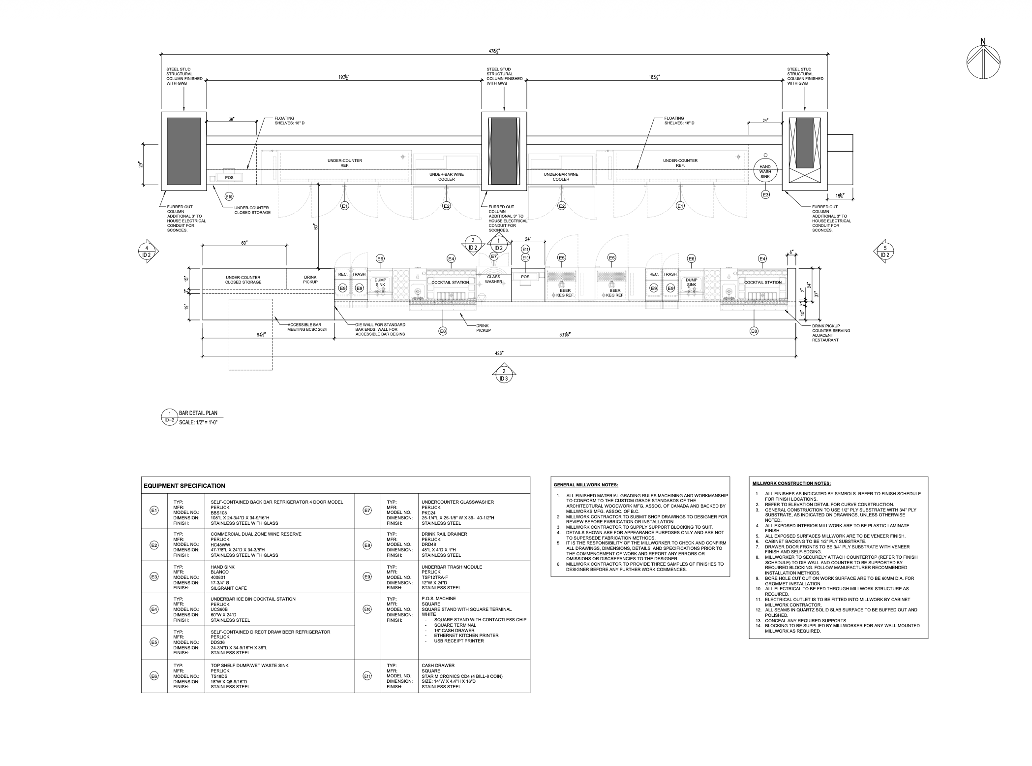 Bar Millwork Detail Plan & Equipment Specification