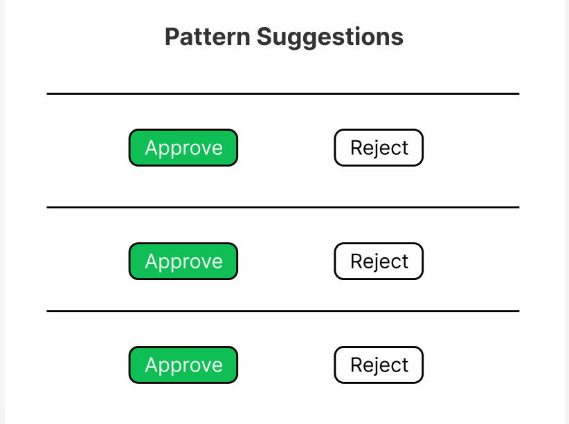 LLM mock up, approving and rejecting options for outputs