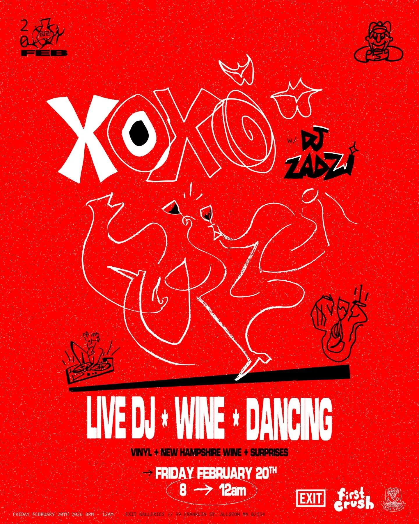 Another wine dance party?! YES INDEED. This time we&rsquo;re pouring rad New Hampshire natural wine made by our friends @nokvino, dancing to beats by DJ Zadzi (Nico is one of the winemakers at NOK!) and getting cozy @exitgalleries in Allston. This is