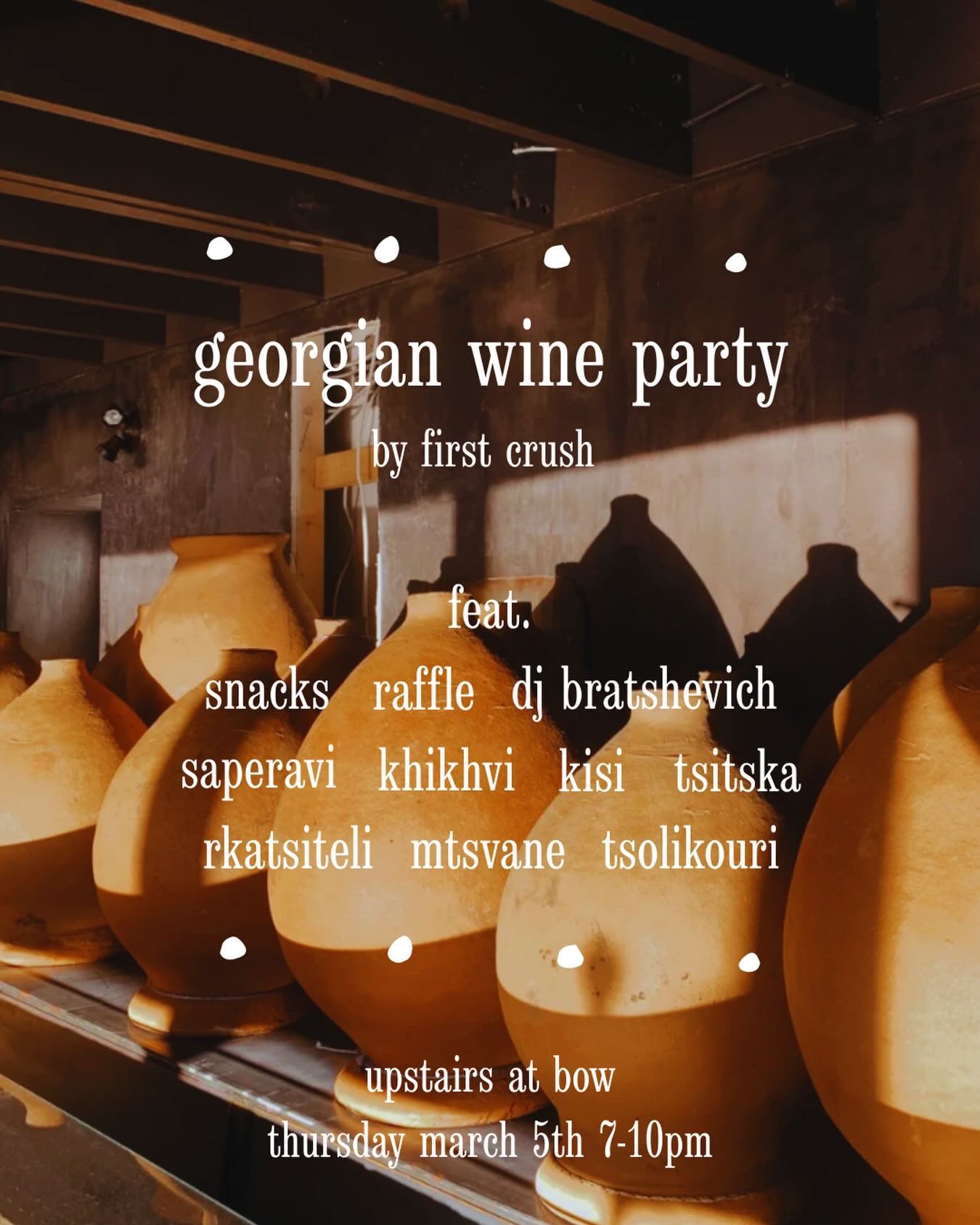 New event alert!!!! Join us on Thursday, March 5th for a celebration of Georgian wine! This is a kick-off party for the Boston Wine Expo in collaboration with @winesgeorgia, hosted at @upstairs.at.bow. We&rsquo;re pouring a lineup of low intervention