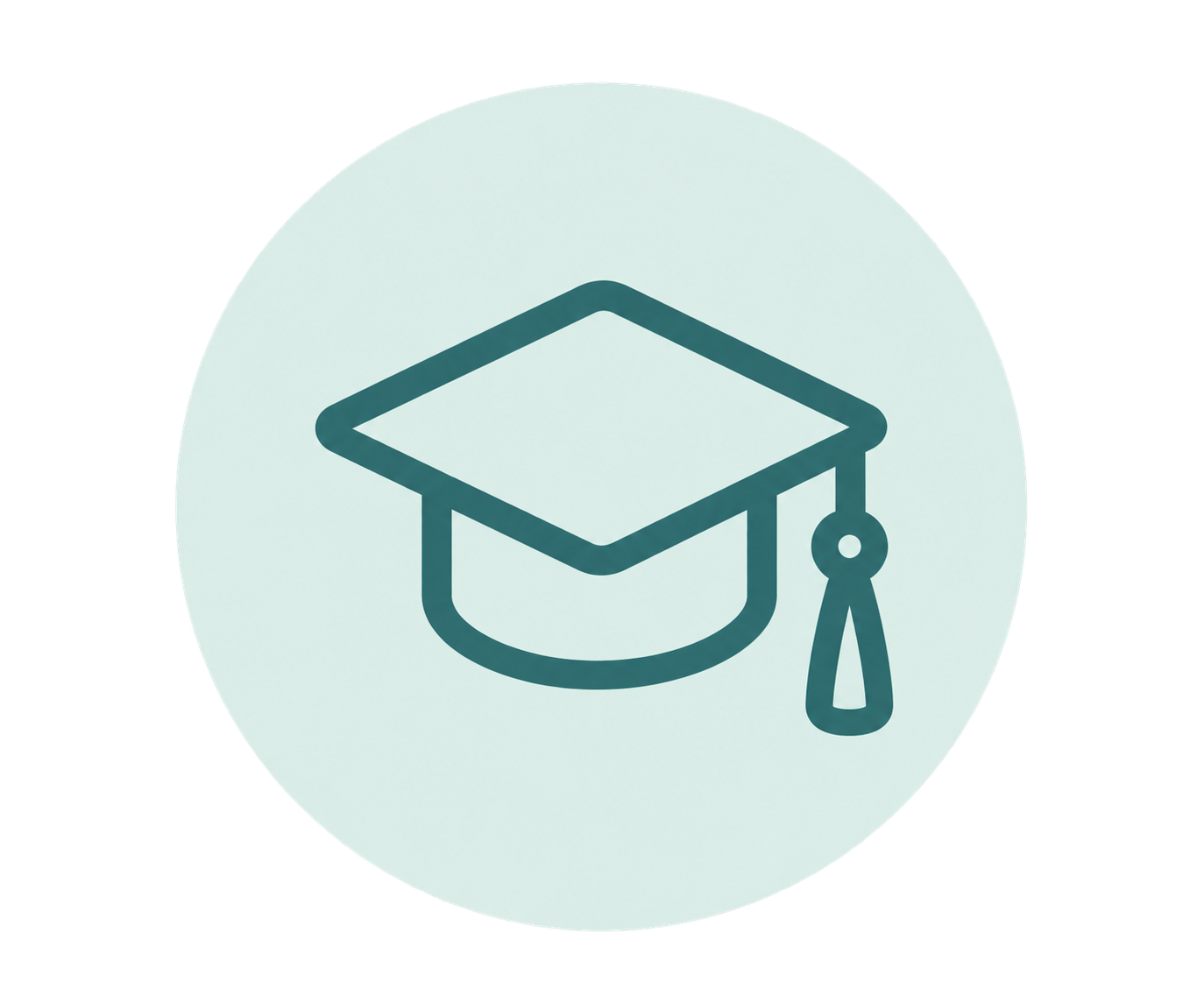 Teal graduation cap with tassel icon on a pale blue circular background