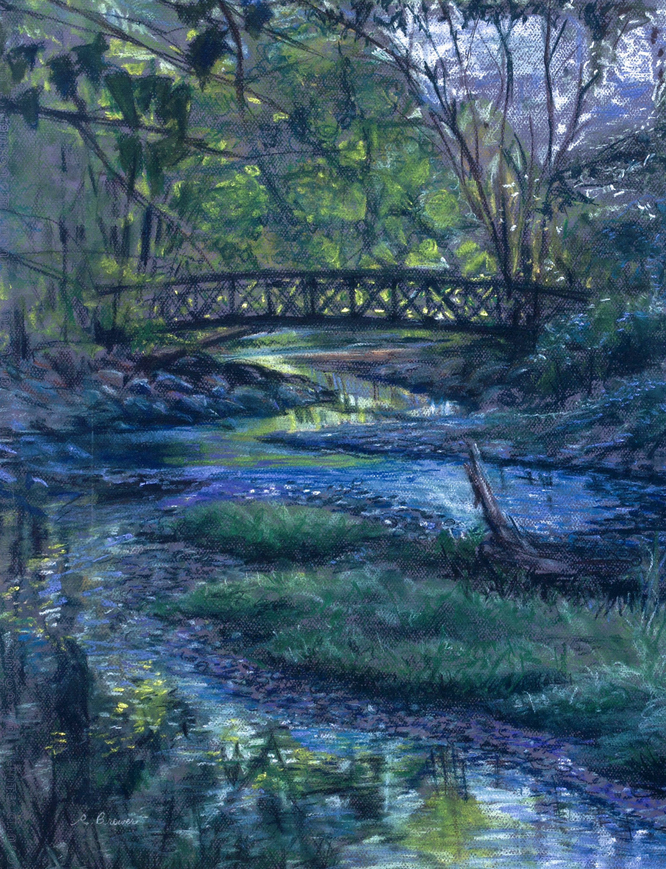 Bridge Over the Creek, 2023, Chalk Pastels, 24” x 18”