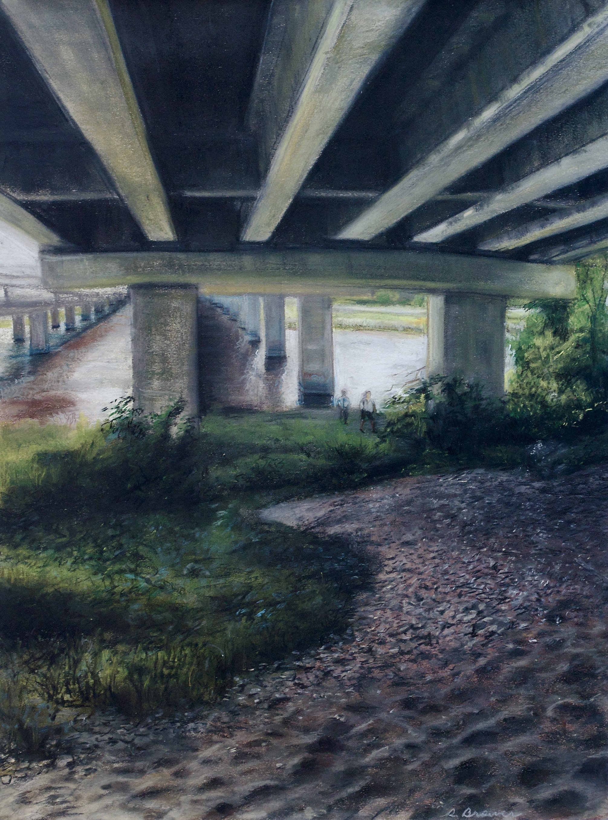 Under the Bridge, 2023, Chalk Pastels, 24” x 18”