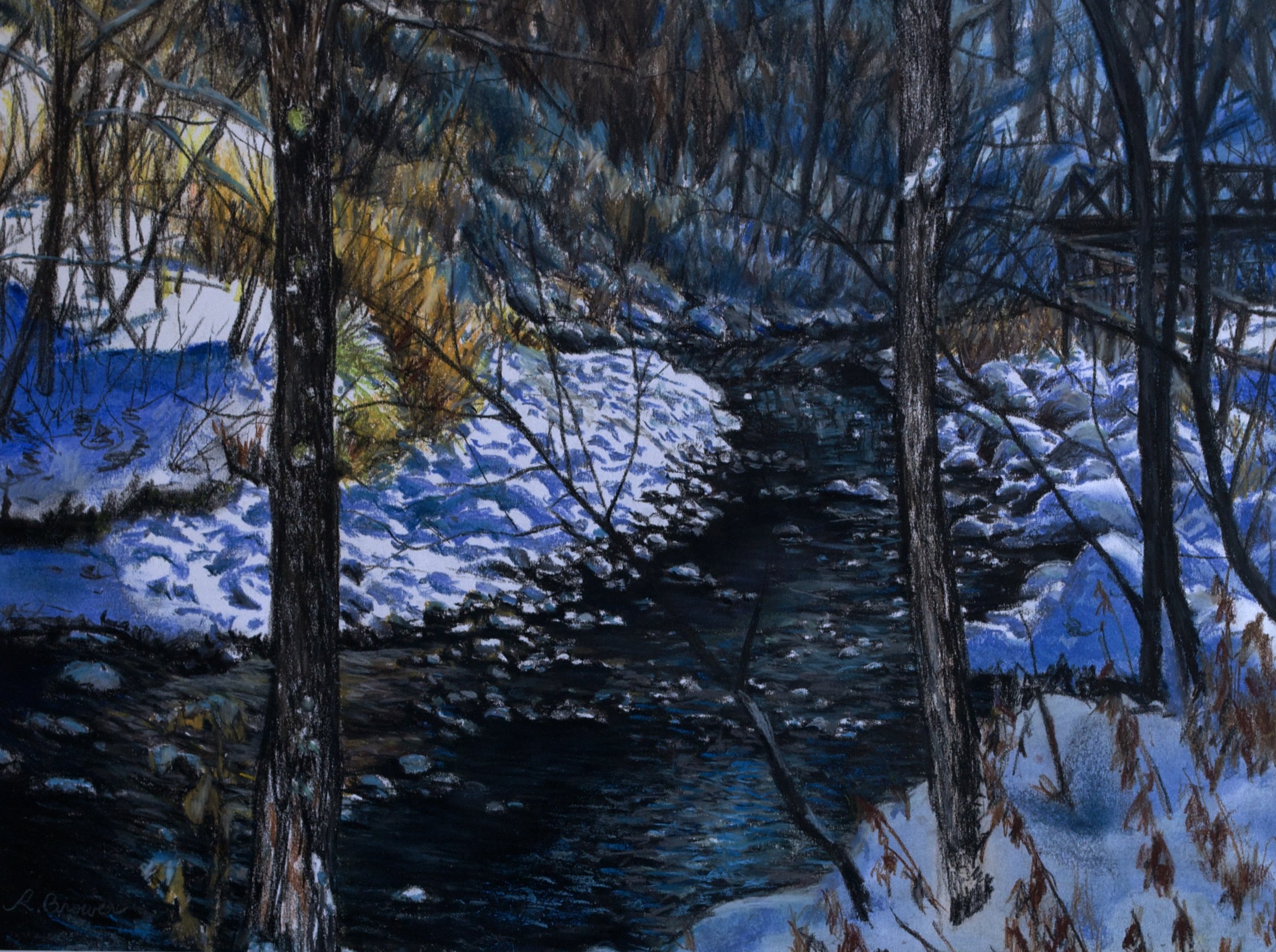 Snowy Creek, 2023, Chalk Pastels, 18” x 24”