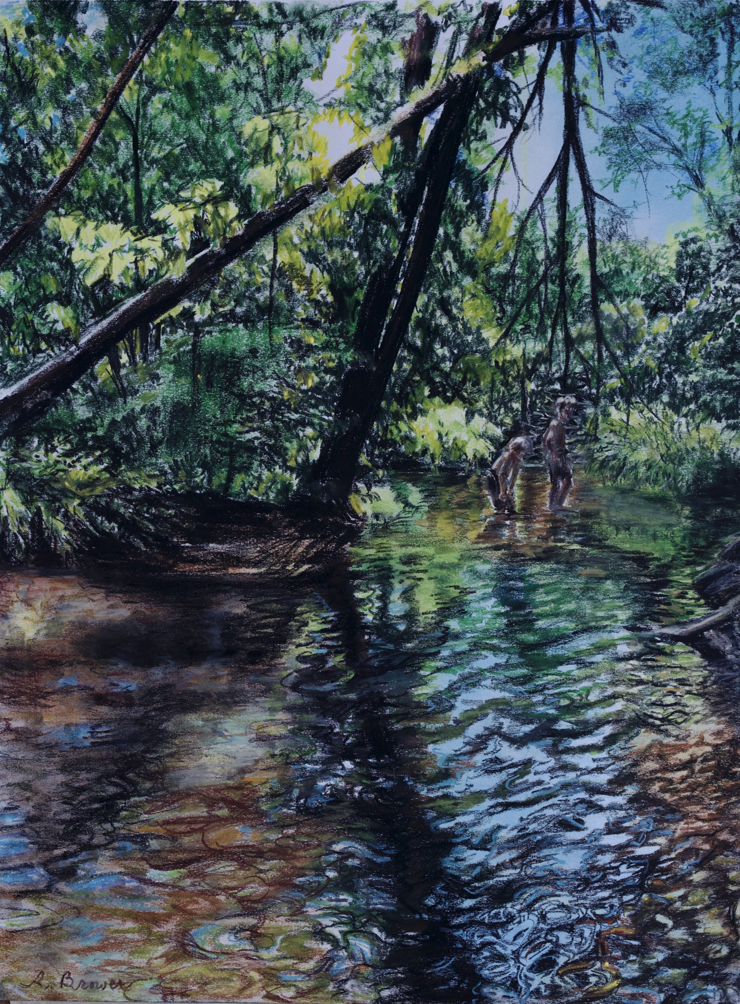 Exploring the Creek, 2023, Chalk Pastels, 24” x 18”