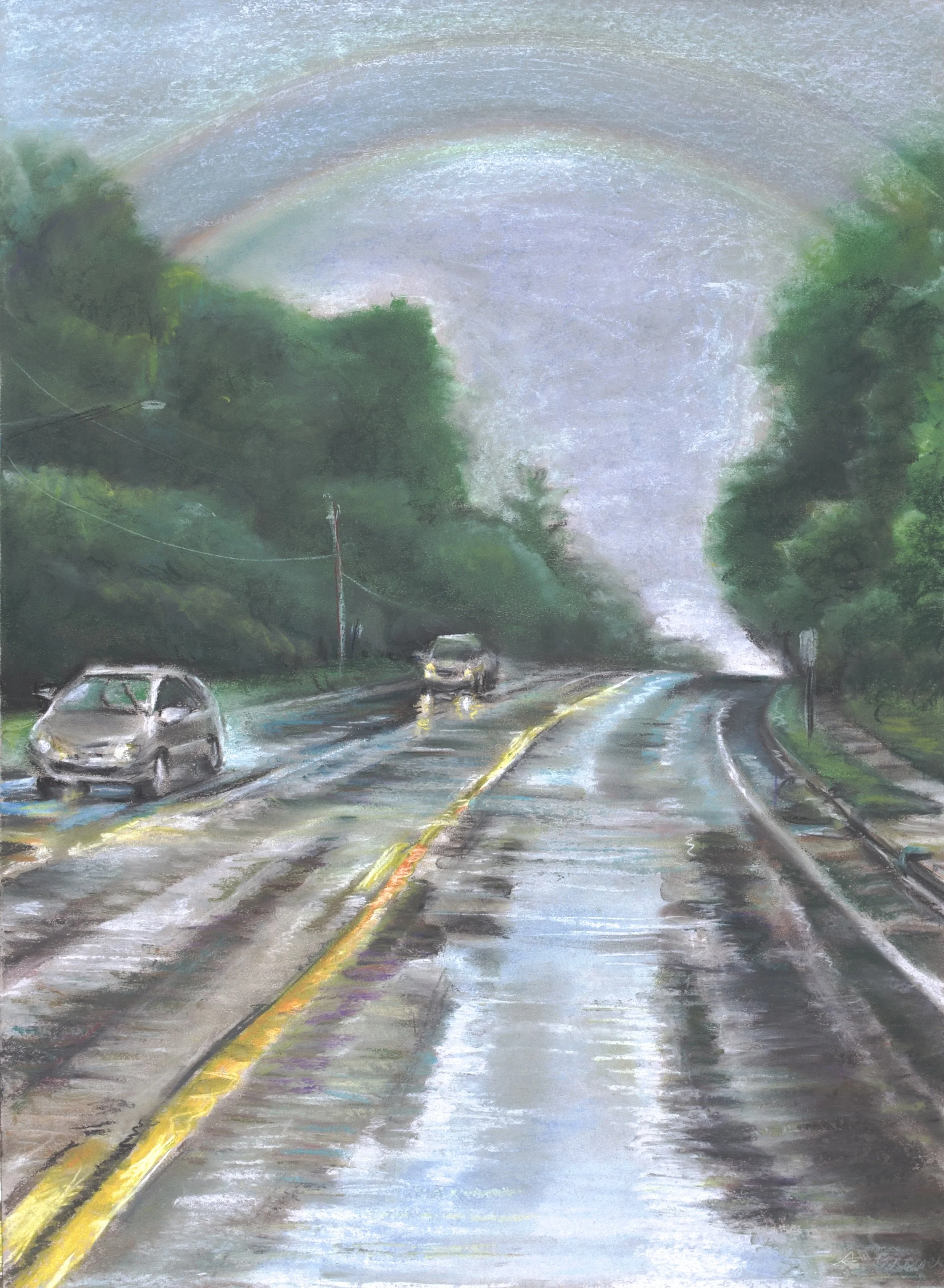 The Road Ahead is Lined with Rainbows, 2025, Chalk Pastel, 18" x 