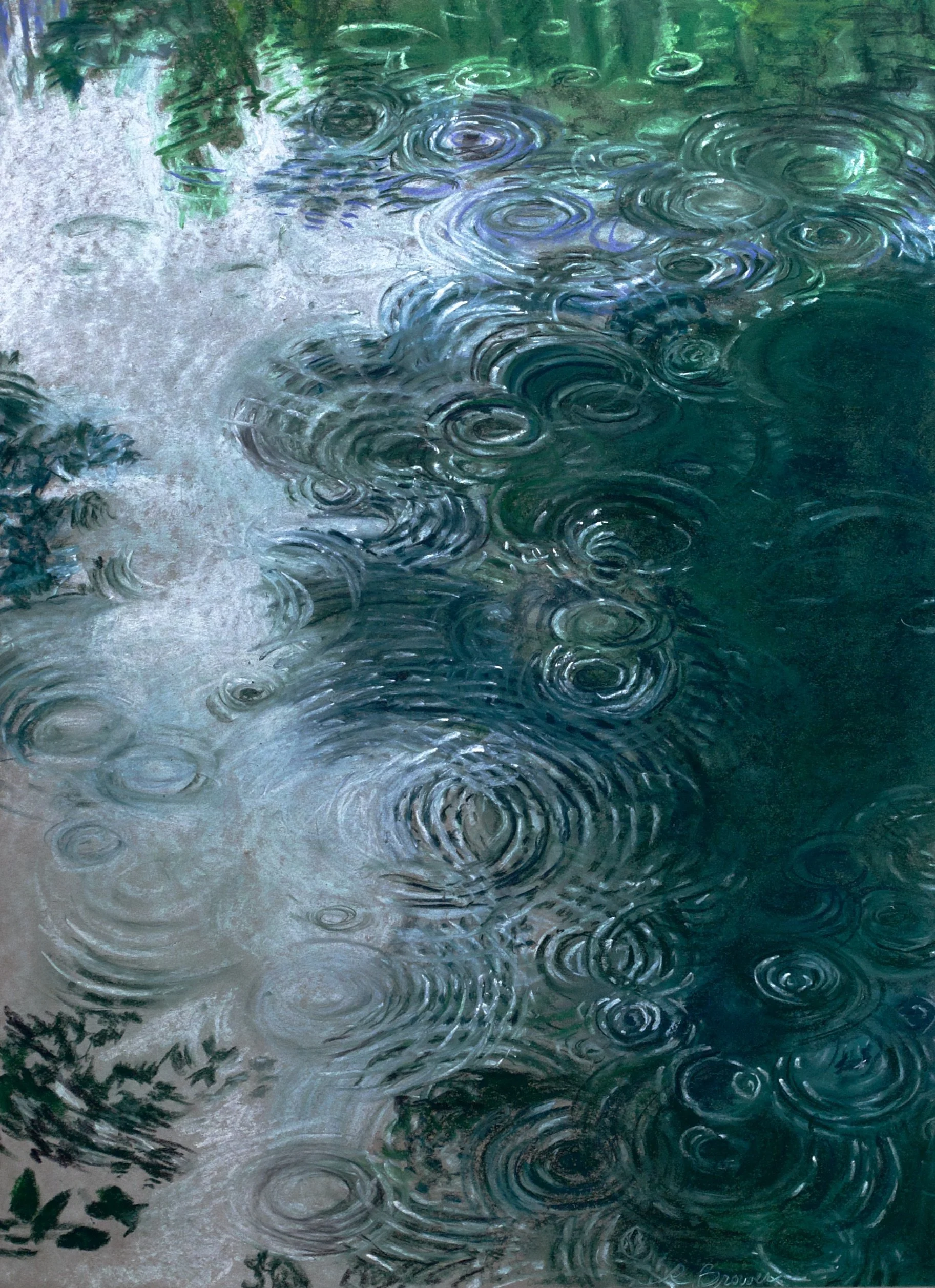 Creek Rain, 2024, Chalk Pastels, 24” x 18”