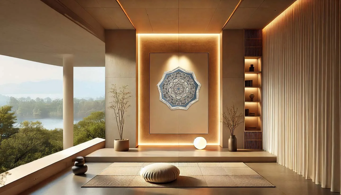 Compass Mandala Zebrawood in room