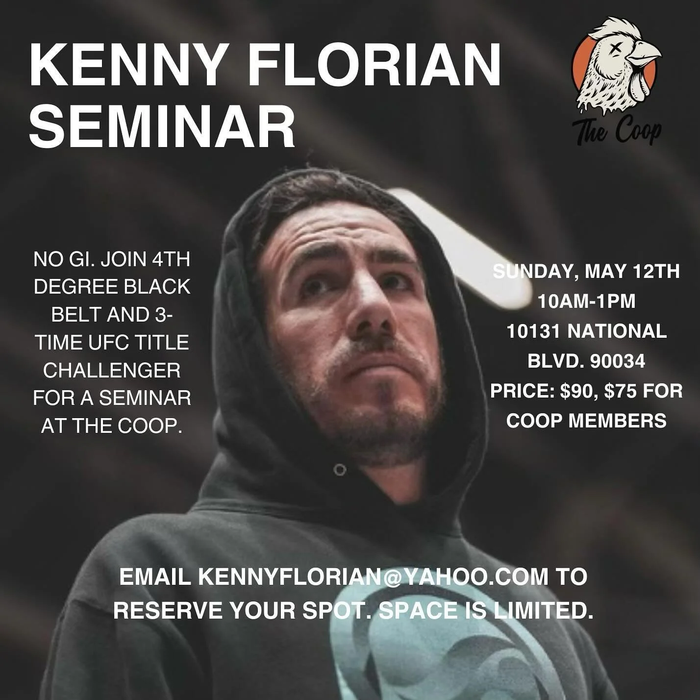 🚨🗣️ CALIFORNIA SEMINAR TOUR: I&rsquo;ll be teaching a No-Gi seminar on May 12 from 10a-1p at @TheCoopBJJ at 10131 National Blvd in Los Angeles CA. $75 for Coop members and $90 for everyone else. Look forward to seeing everyone on the mats and shari