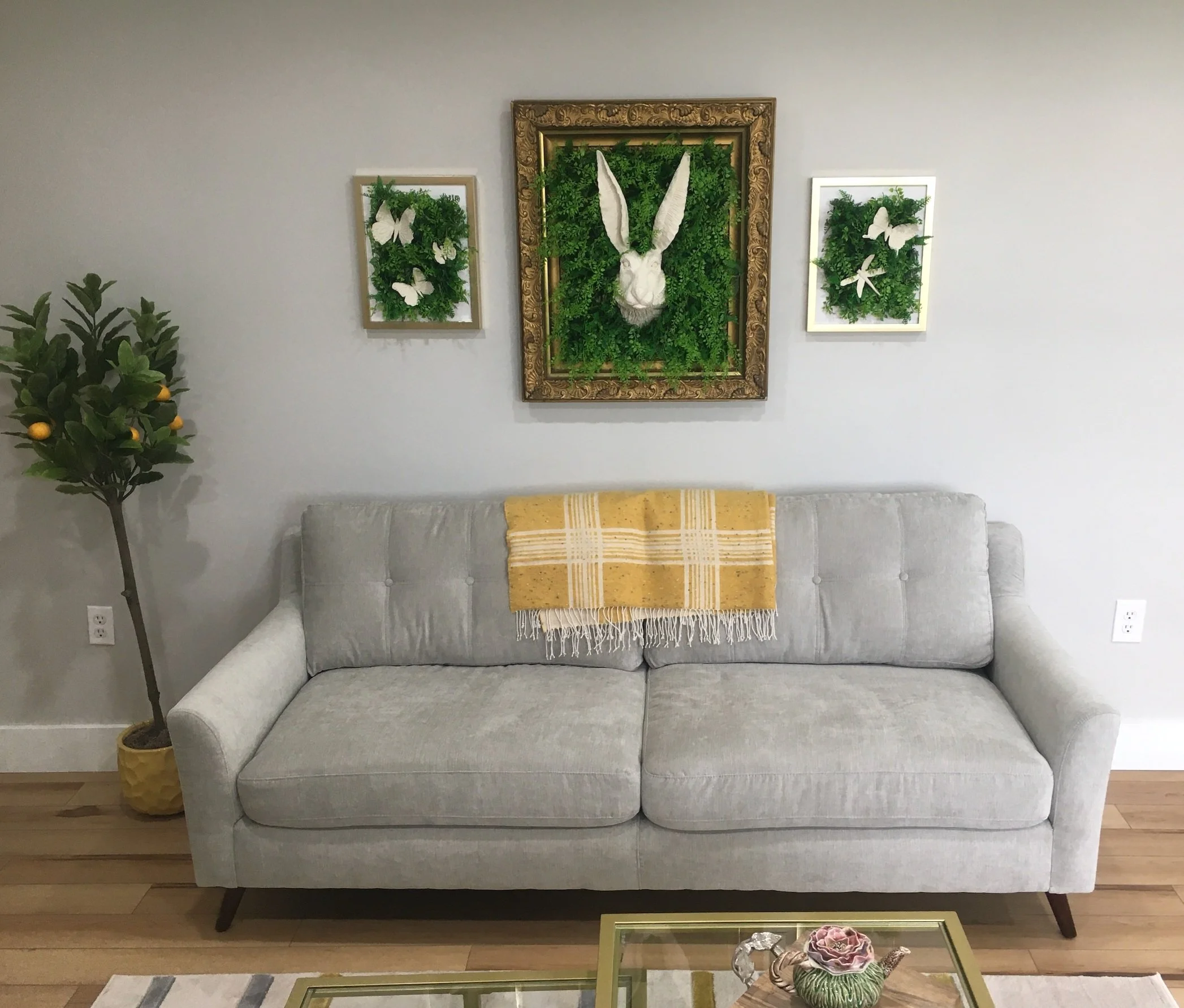 Porcelain Hare Head and Butterflies Framed