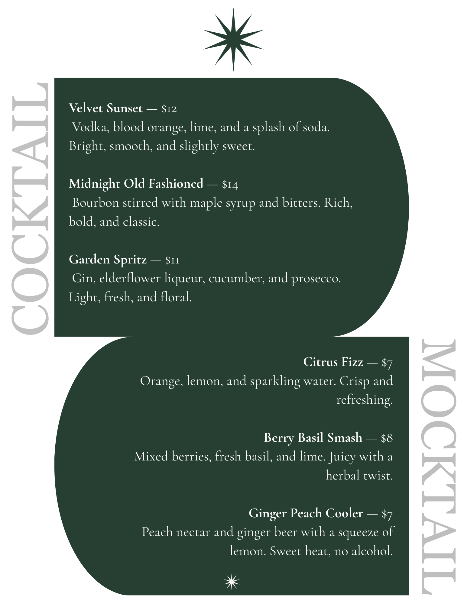 menu for event