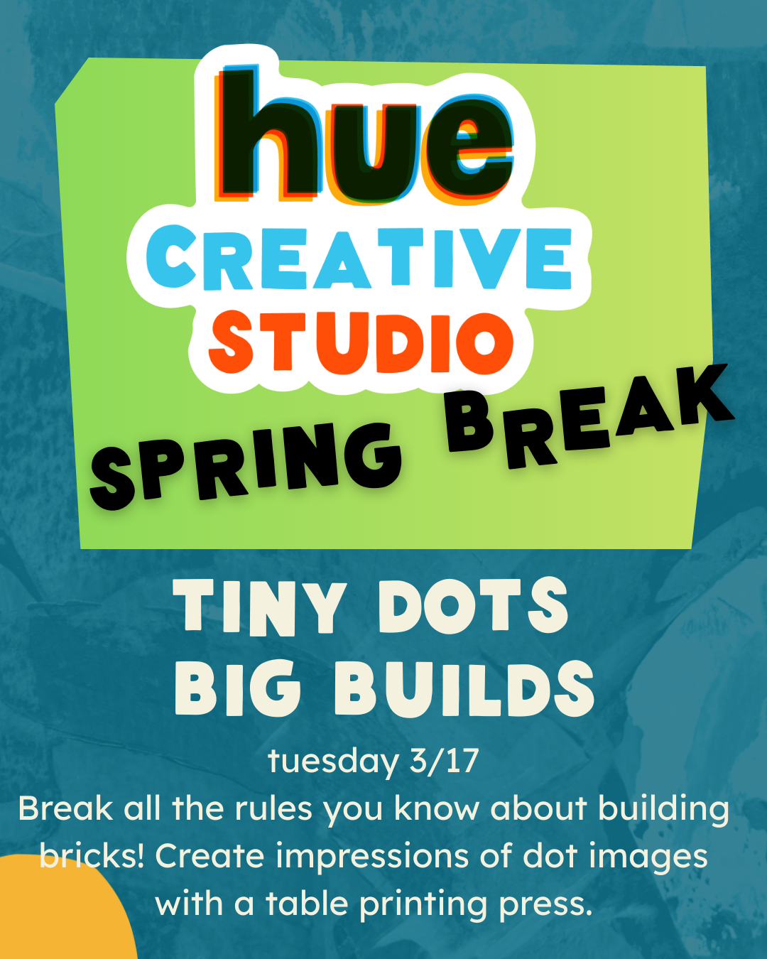 Event poster for Mini Mansion event on Tuesday, March 18, 2025, from 9:30 am to 3 pm, featuring a black silhouette of a modern house with a palm tree, with a colorful, abstract background.