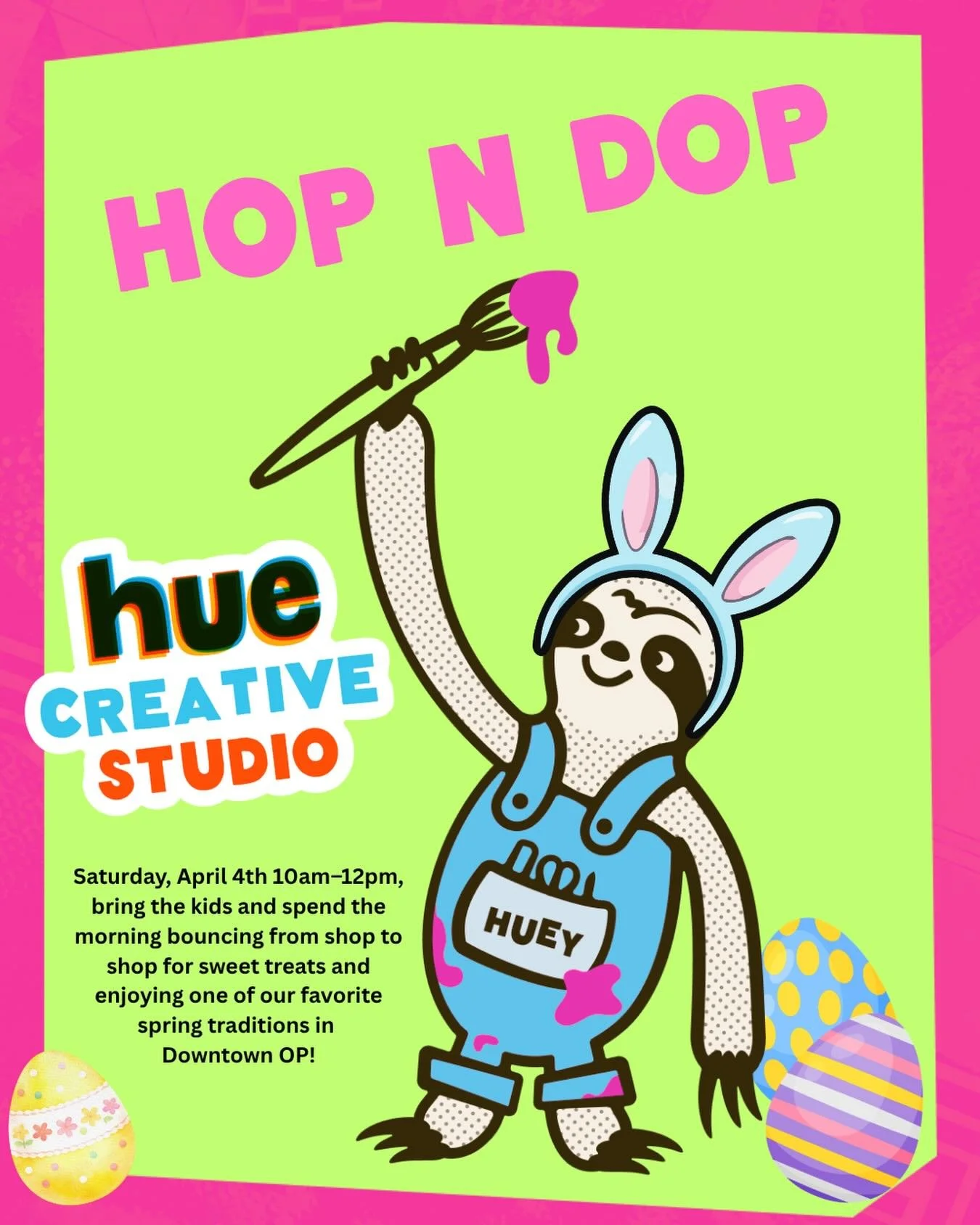 Join us in @downtownop for Hop in DOP 🐰🌷

Saturday, April 4th from 10am&ndash;12pm, bring the kids and spend the morning bouncing from shop to shop for sweet treats and enjoying one of our favorite spring traditions in Downtown OP!