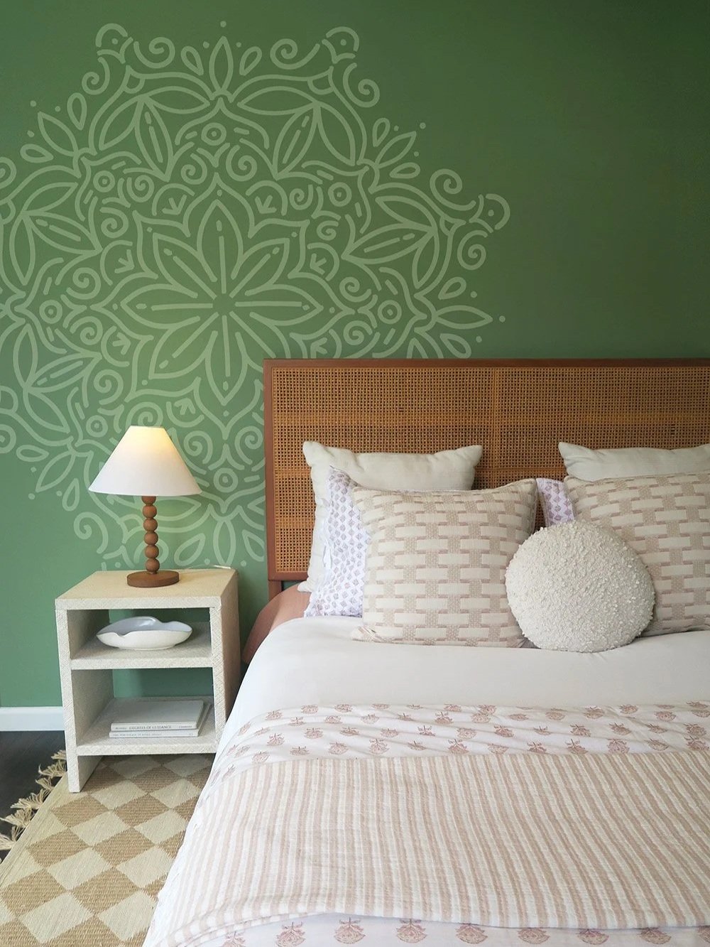 MIKAELA KARTHIK DESIGN - Wall Mural San Francisco Bay Area Berkeley East Bay Mural Artist Muralist Home Interior Design For Hire. Guest Bedroom Indian Middle Eastern Bohemian Boho Style Hand Painted Mandala Line Art. 