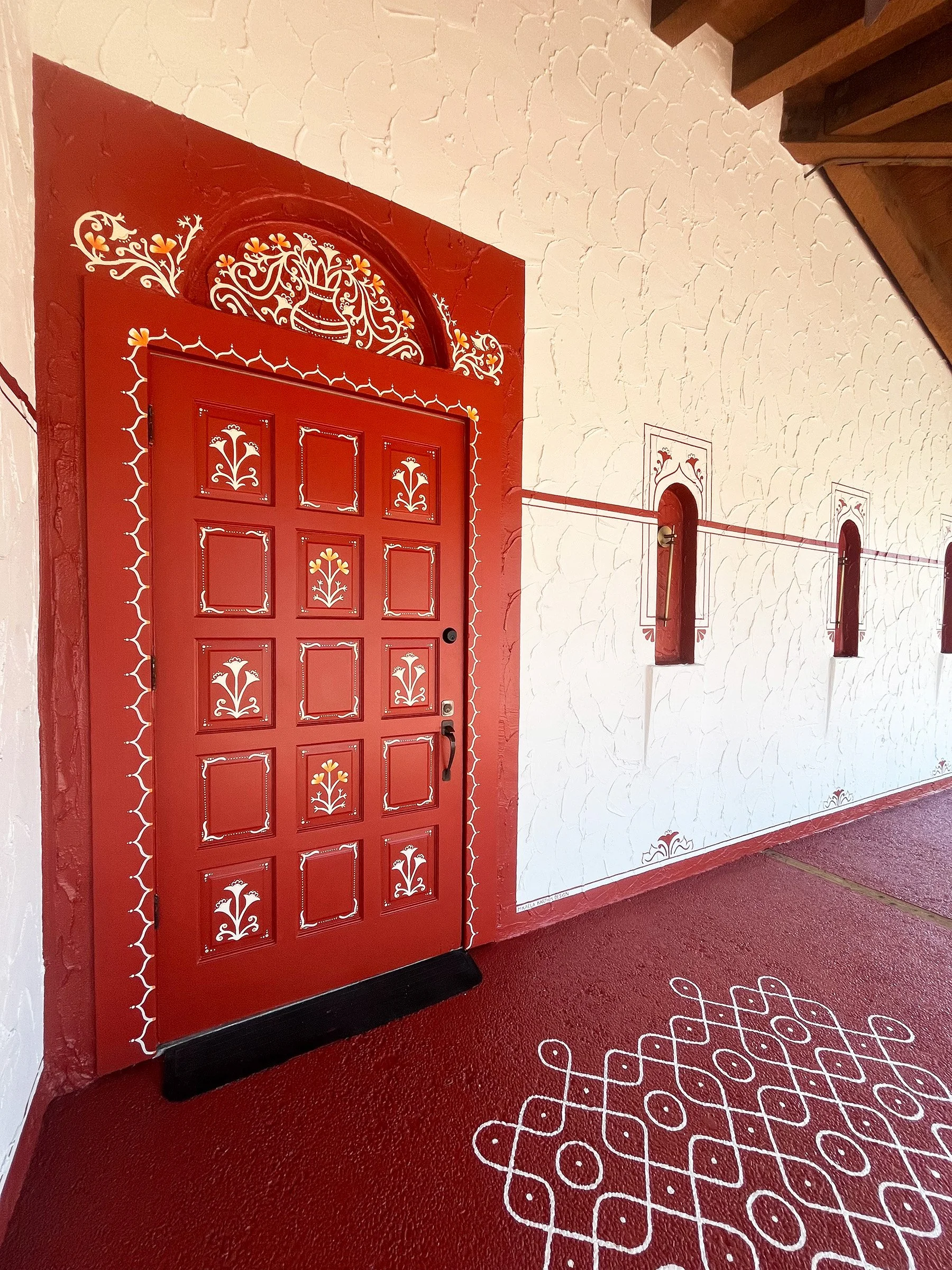 Mural Placemaking Southern Indian Mylapore Resturant Sunnyvale Sillicon Valley San Francisco Bay Area California Tamil Floral Kalasha Entry Door with Traditional Kolam SMALL.jpg