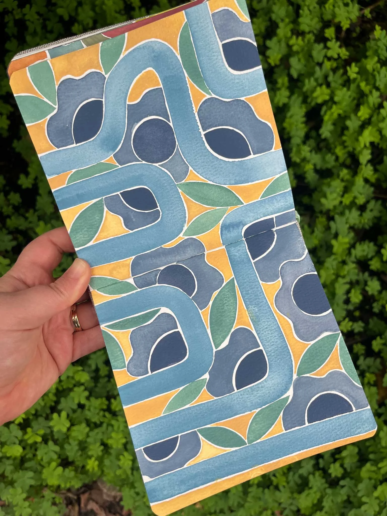 playful mid century modern bold blue and yellow abstract floral shapes pattern mural inspiration.jpg