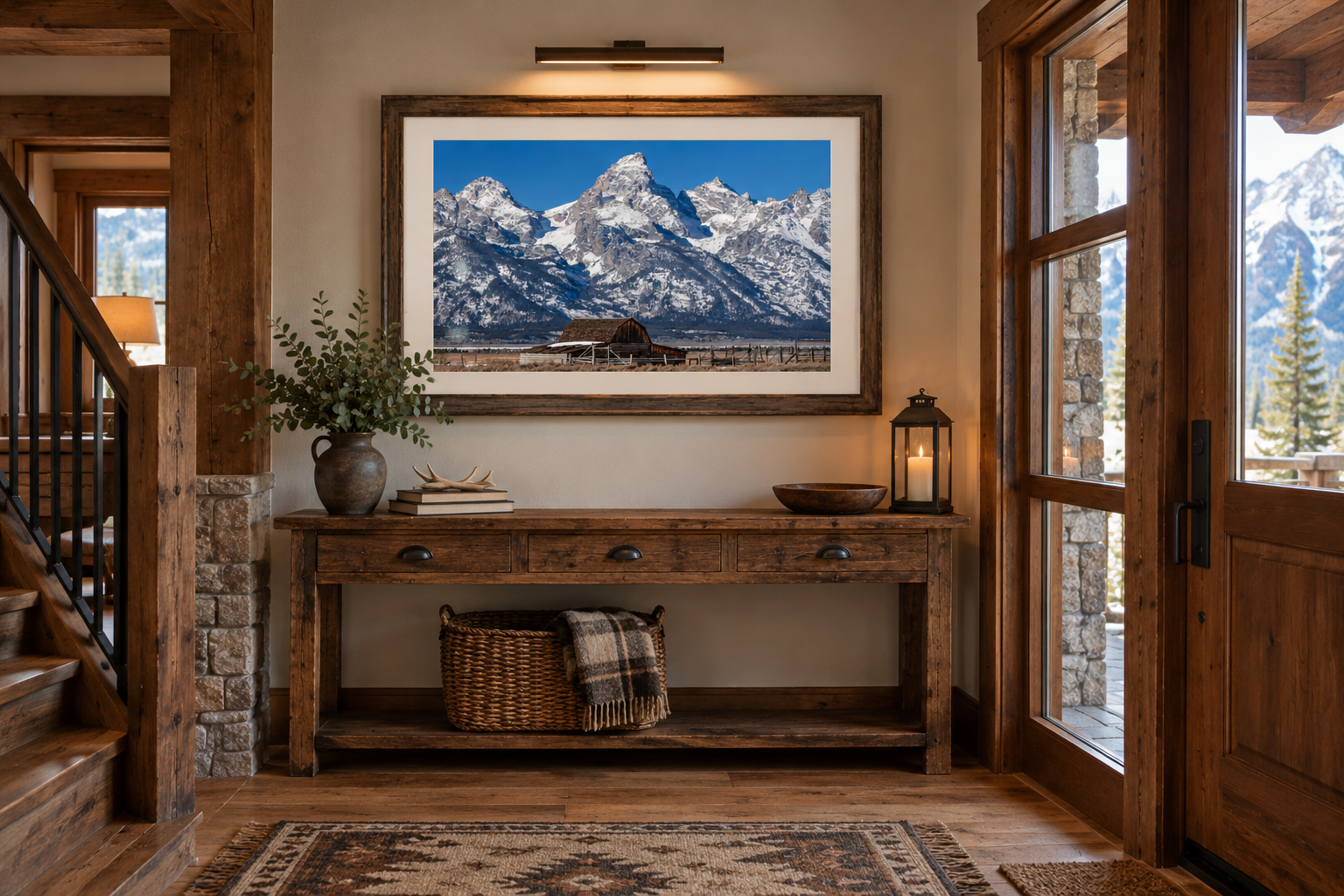 Rustic Mountain Lodge Entryway with Alpine Art.png