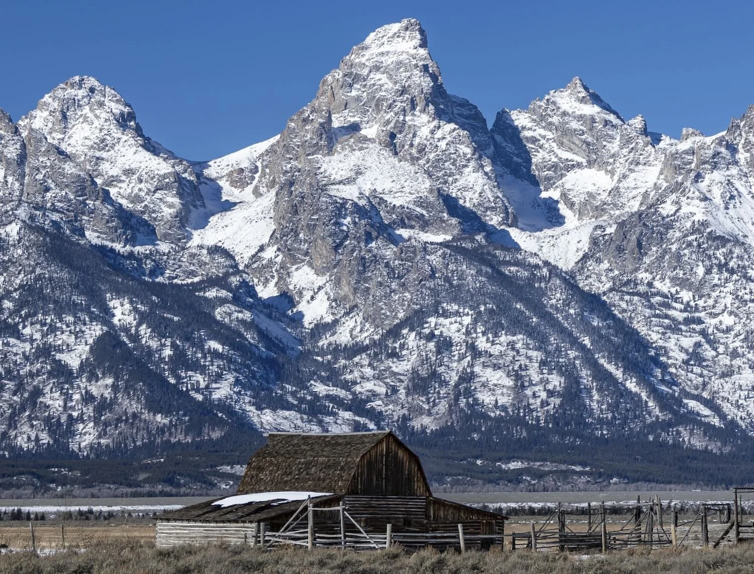 The John Moulton Barn and the Snow-Covered Grand Tetons