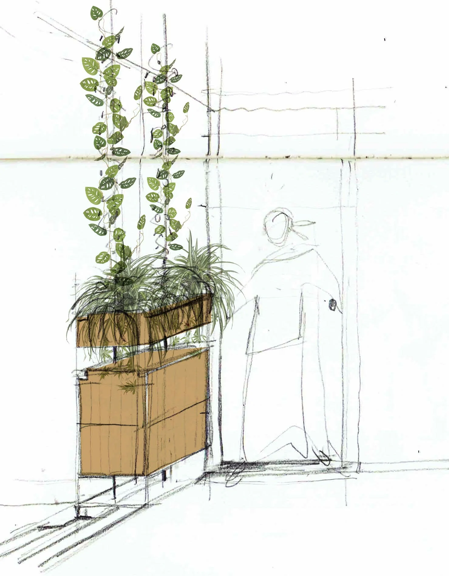 room divider cabinet and planter box