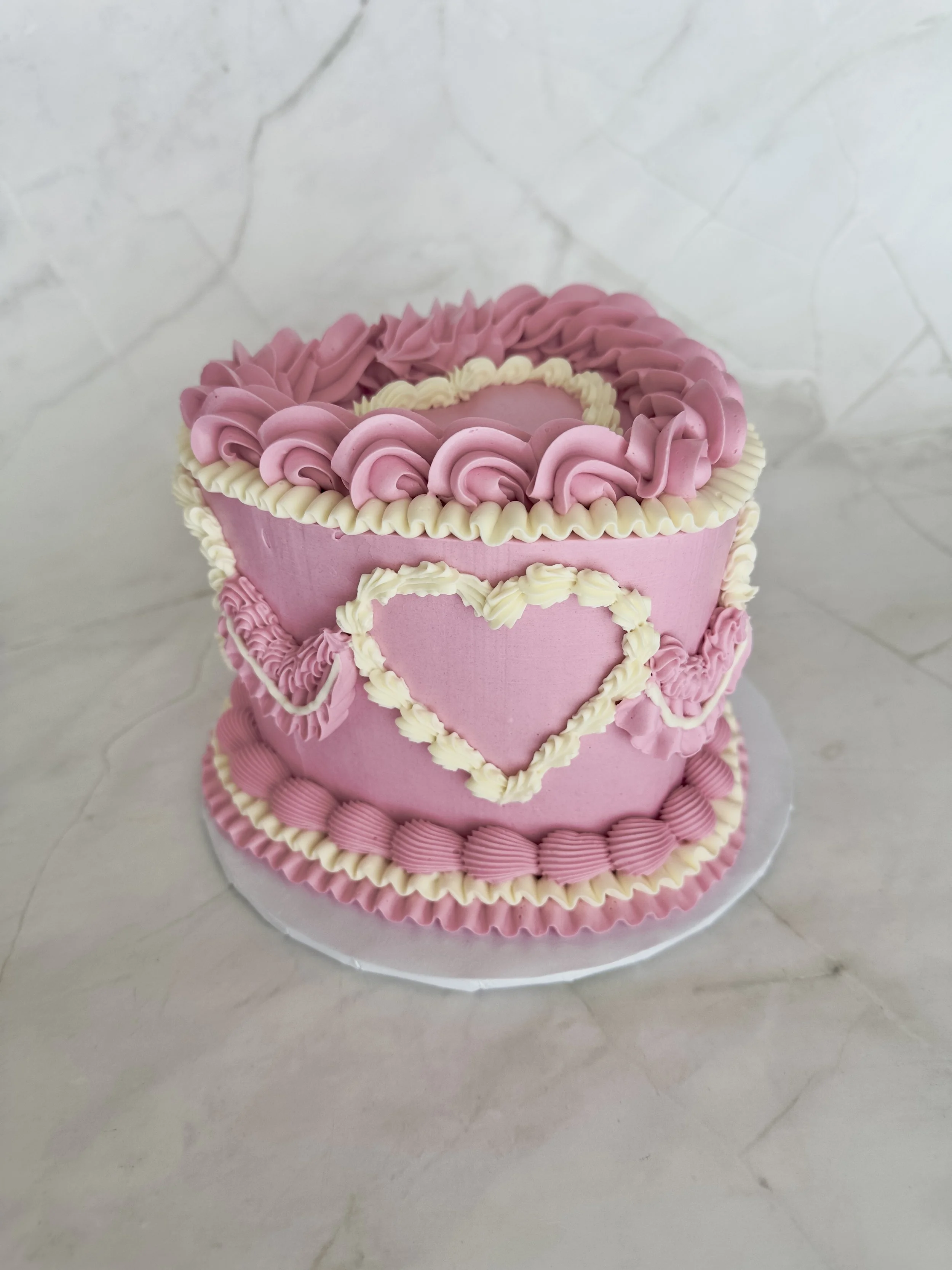 Pink & White Vintage Heart Cake