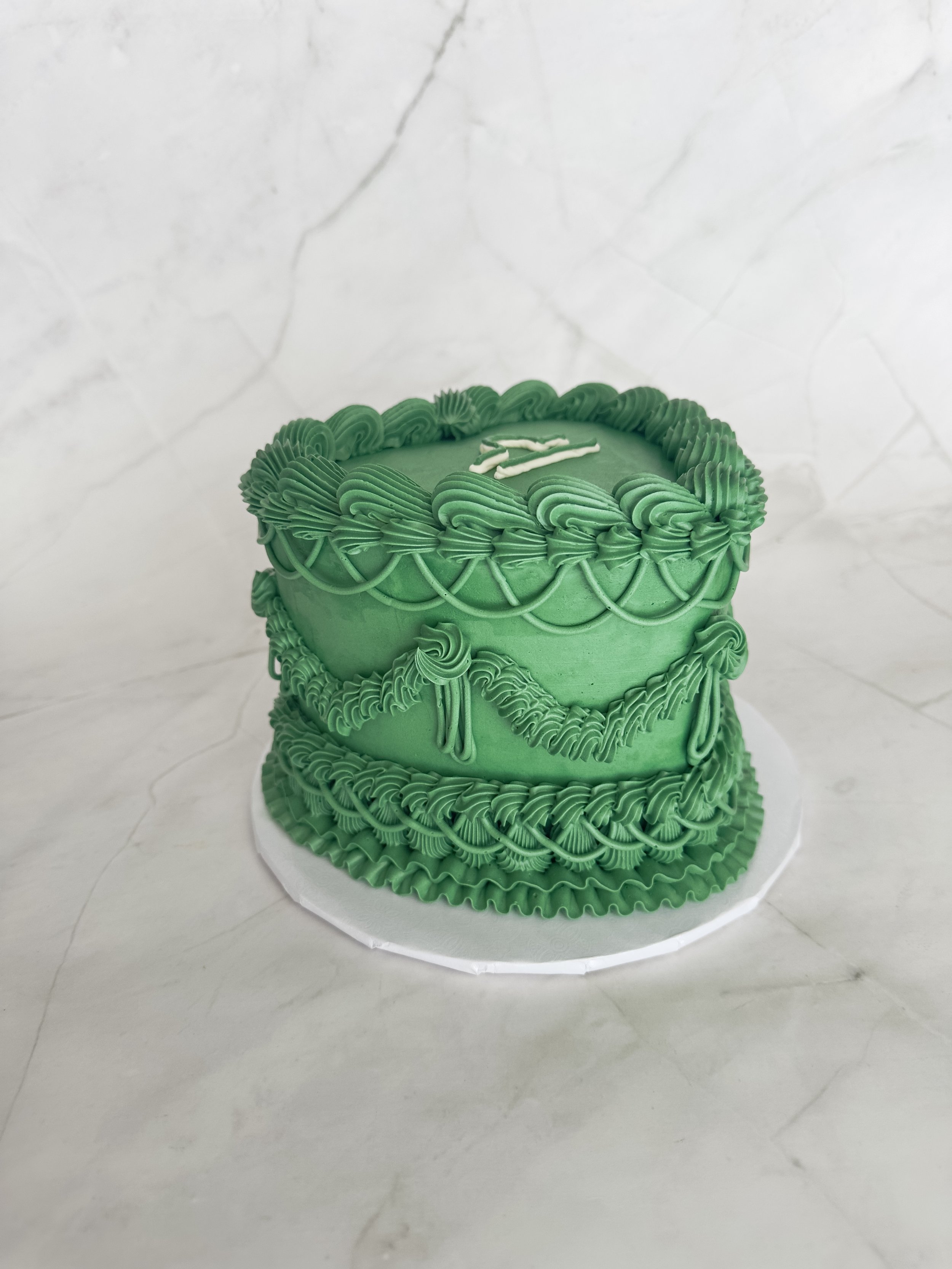 Green Monochromatic Vintage Heart Libra Birthday Cake