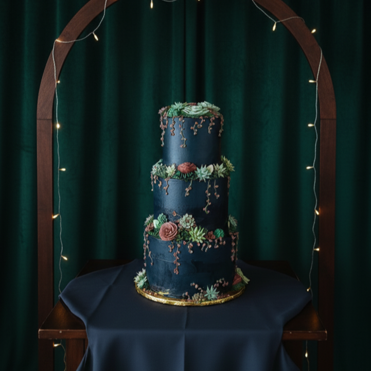 Black Succulent Wedding Cake