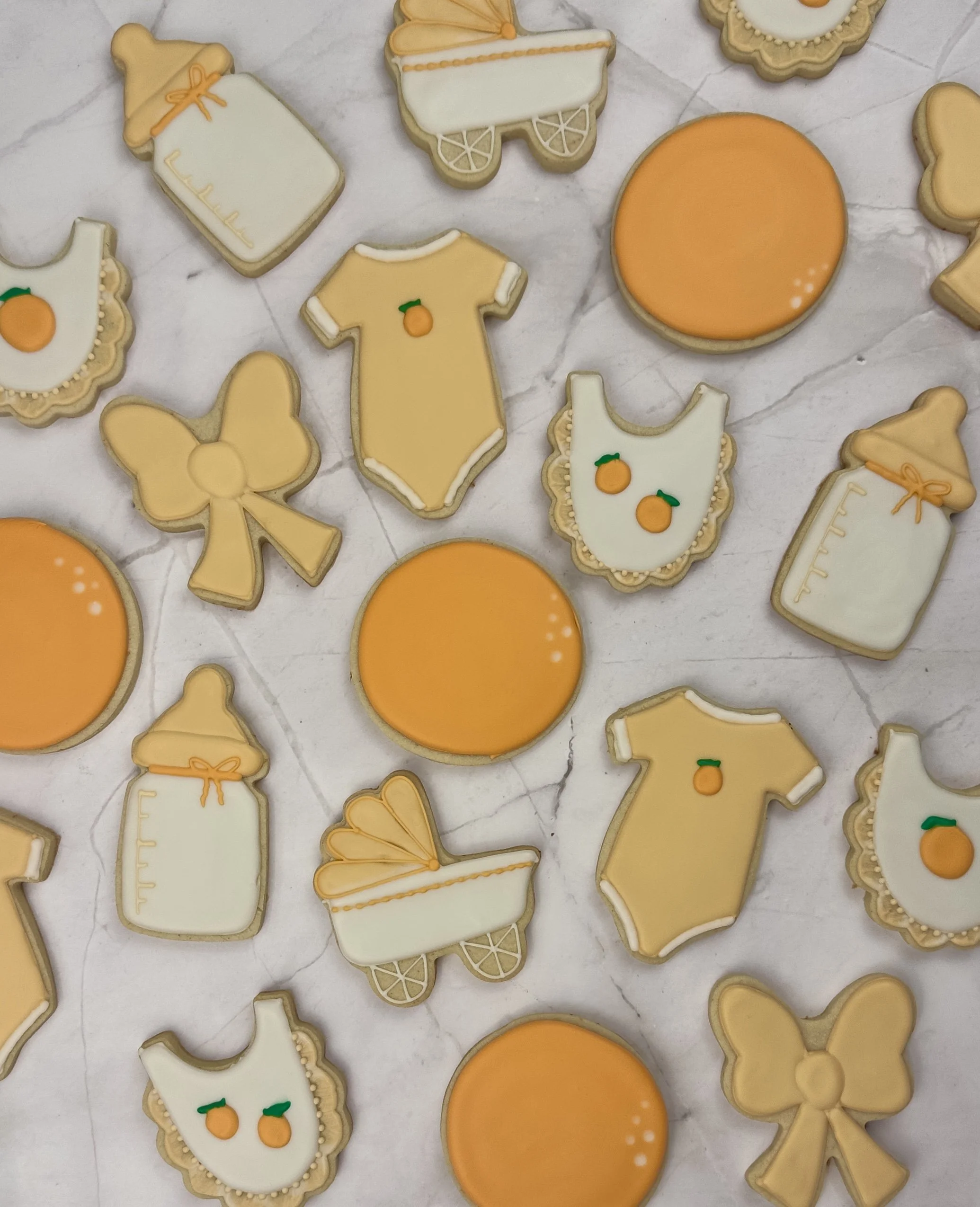 Lil Cutie Baby Shower Sugar Cookies made with real orange and Royal Icing