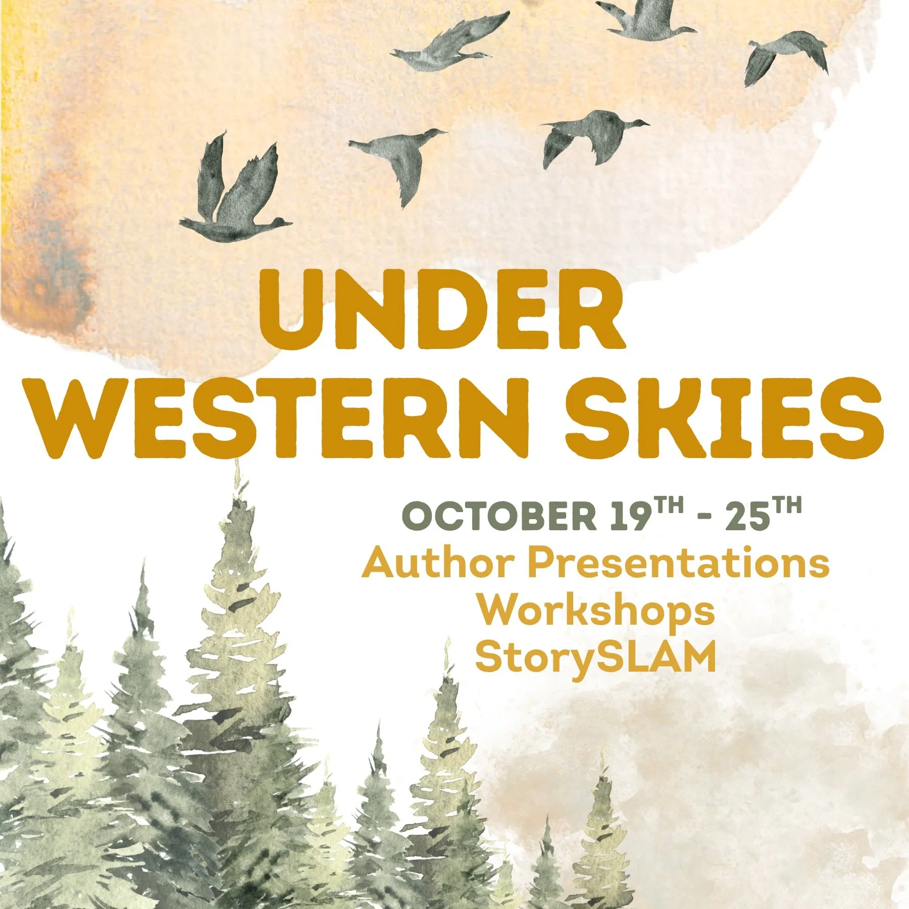 🗓 SAVE THE DATE!
🌵Under Western Skies 
🌵October 19th - 25th
🌞 Author Presentations, Author Panels, Moth-style StorySLAM &amp; Workshops!

Featuring authors @kiliiiyuyan, @bethpiatote, @pamlhouston, @marinarichie1, @eminor_bythesea, @antheakreston