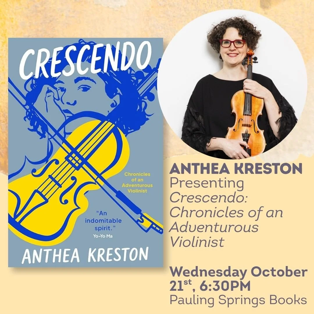 ⭐ @antheakreston presting
🎼 Crescendo: Chronicles of an Adventurous Violinist

Wednesday October 21st, 6:30pm
Paulina Springs Books
Tickets not required!

Anthea Kreston is a world-renowned violinist and violist who has performed on almost every maj