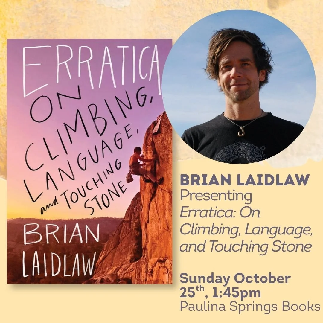 ⭐ Brian Laidlaw @blaidlawmusic 
🌞 Erratica: On Climbing, Language, and Touching Stone

Sunday October 25th, 1:45pm
Paulina Springs Books
Tickets at link in our bio!

Brian Laidlaw is an author of the two collections of poetry, The Mirrormaker and Th