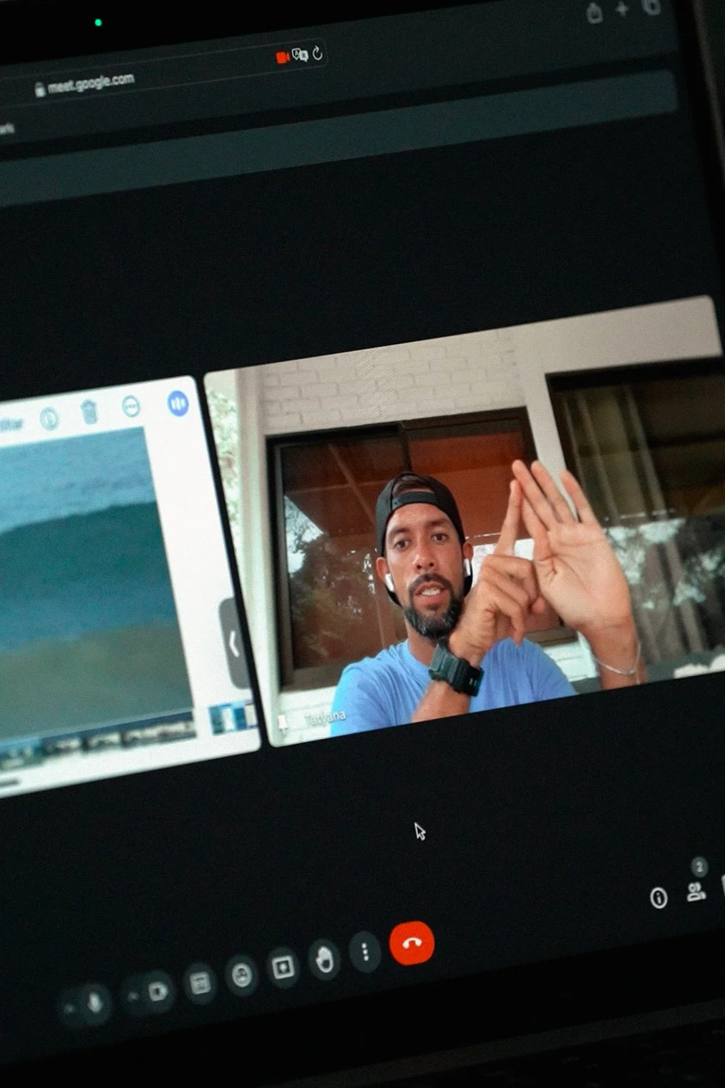 Screen view of video call with remote surf instructor from Costa Rica