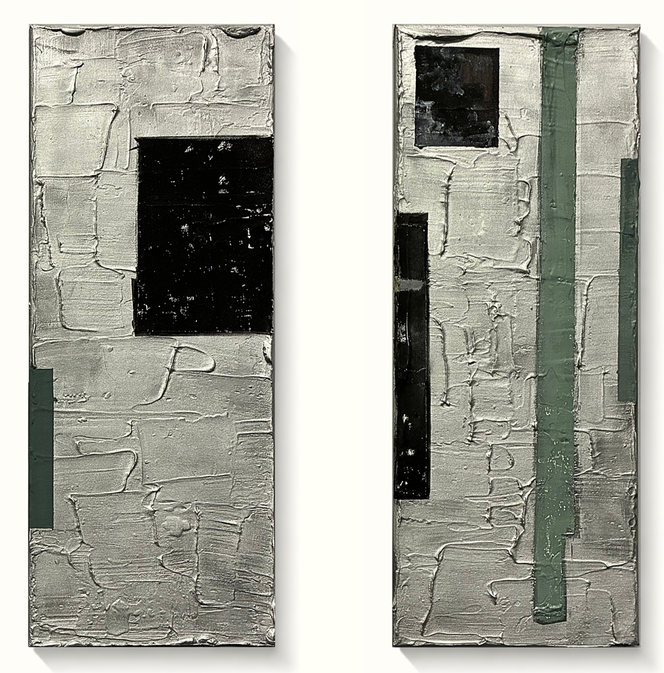 There’s Always A Silver Lining, 2026 
Acrylic, plaster, and spray paint on canvas 
Diptych, each 8 x 20 in 