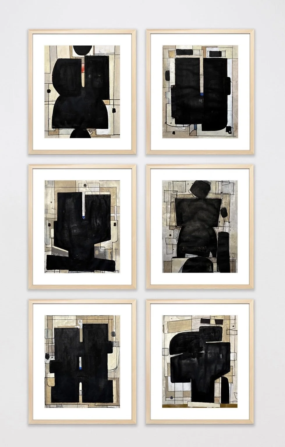 Half A Dozen Shadows, 2025
Acrylic, spray paint, gouache, ink, and colored pencil on paper
(Set of 6) 
40 x 70 in