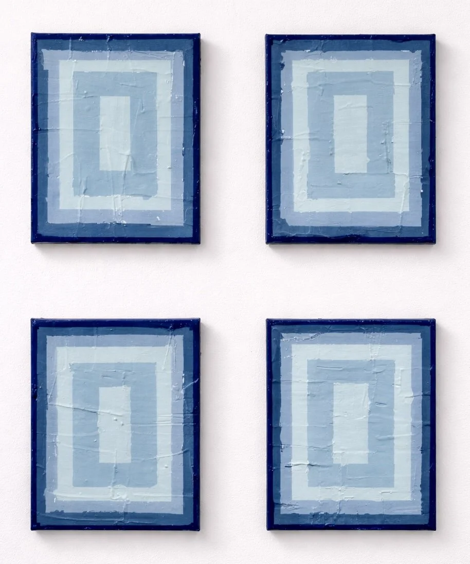 Glaciers Beneath The Sky, 2025 
Acrylic, plaster, and 
spray paint on canvas
 (Set of 4) Each 9 x 12 in