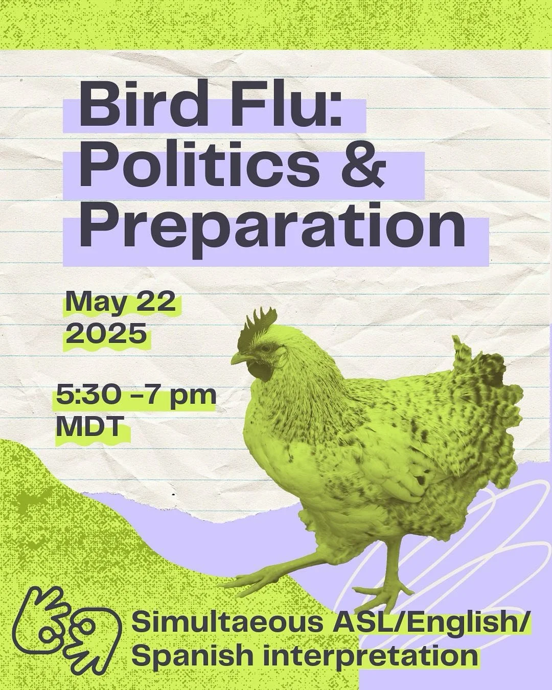 Not Our Farm and Young Farmers invite you to a panel discussion about the ongoing bird flu / H5N1 outbreak, its origins, and its impact on farmworkers, farmers, livestock, and the general public. 

After a brief introduction to H5N1, our panel of spe