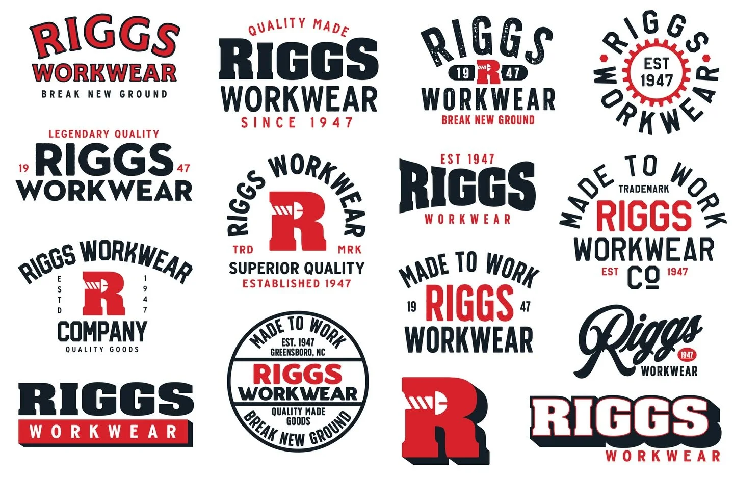 Always love doing logo explorations and seeing them all together. Especially badge and emblem designs. Thanks to Riggs Workwear for the work.

#glasshousestudiosnc #gooddesign 
#graphicdesigner #design #logo #art #branding #illustration #graphics #cr