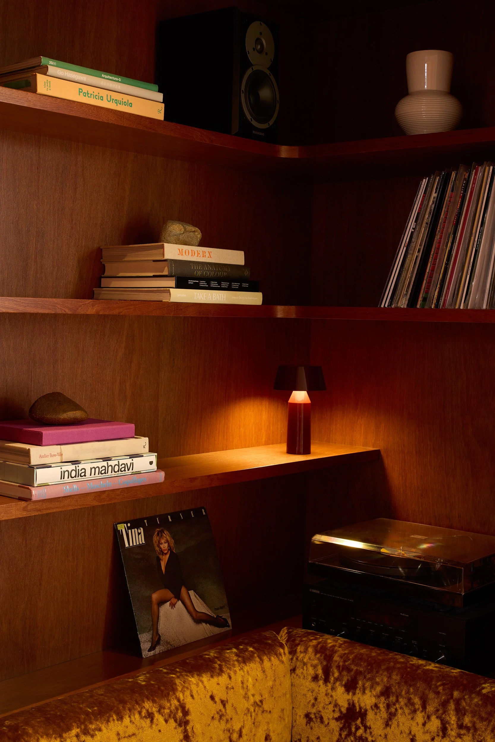 Warm interior, built in joinery and cosy sofa