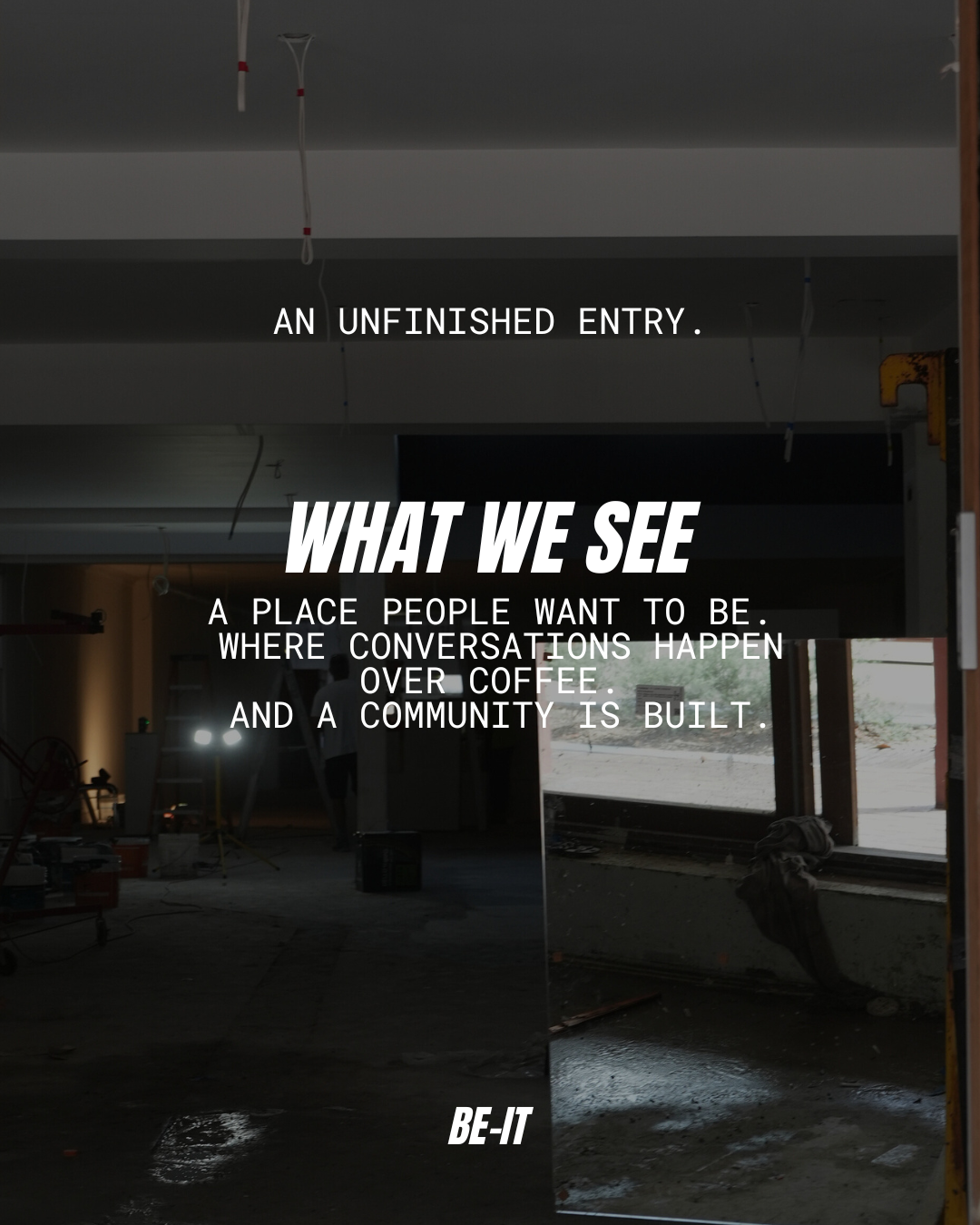 A dark construction site with text overlaid saying an unfinished entry.