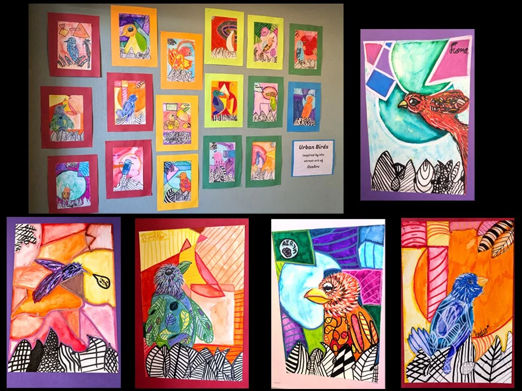 student gallery of work bird inspired by Portuguese artist OzeArv