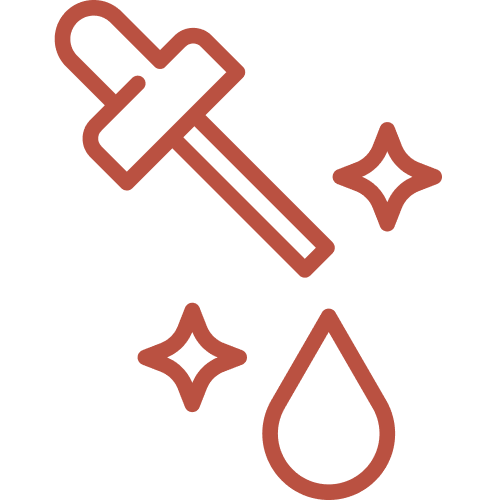 Icon of a dropper releasing liquid with sparkles nearby, illustrating a cleaning or sterile concept.