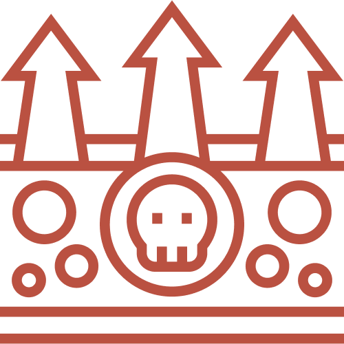A skull surrounded by trees and circles, with a symmetrical design.