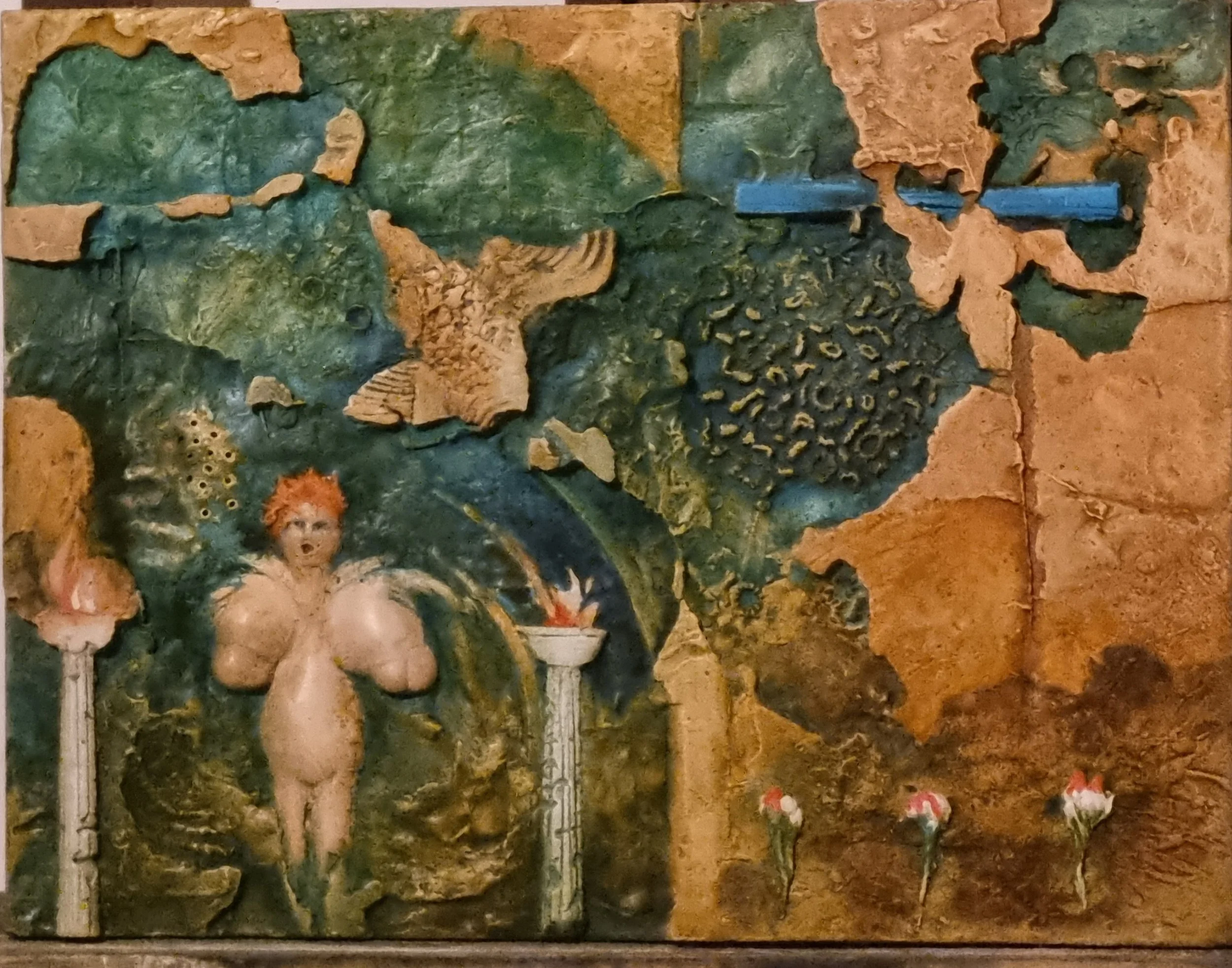 

‘Goddess Screaming in a Garden’  

Painted Plaster Relief

49 by 64cm, 2009
