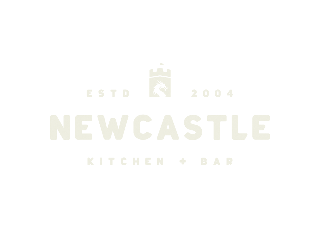 Logo for Newcastle Kitchen + Bar, established in 2004, featuring a castle tower and a dragon.