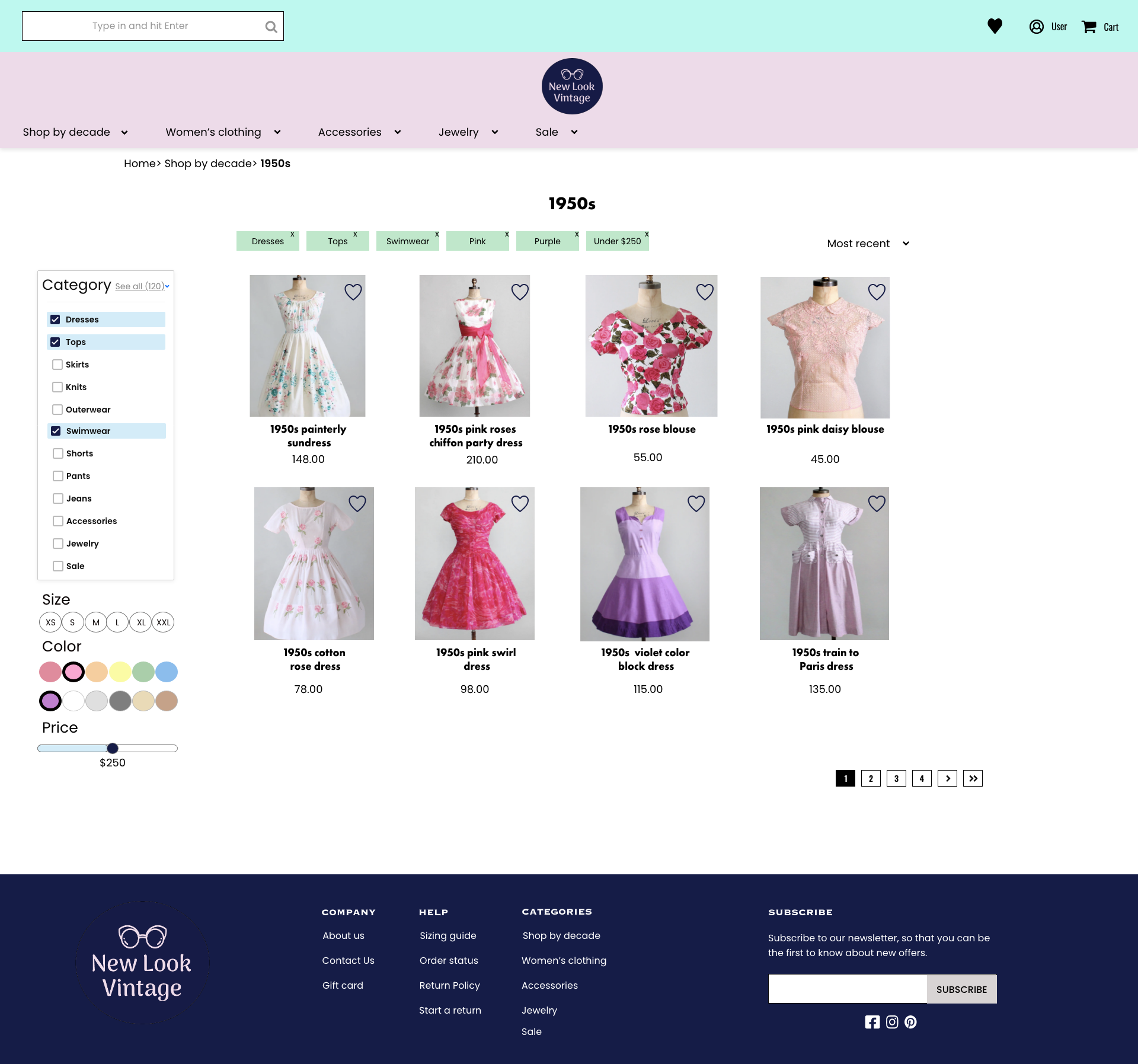 Vintage clothing website with advanced filtering options